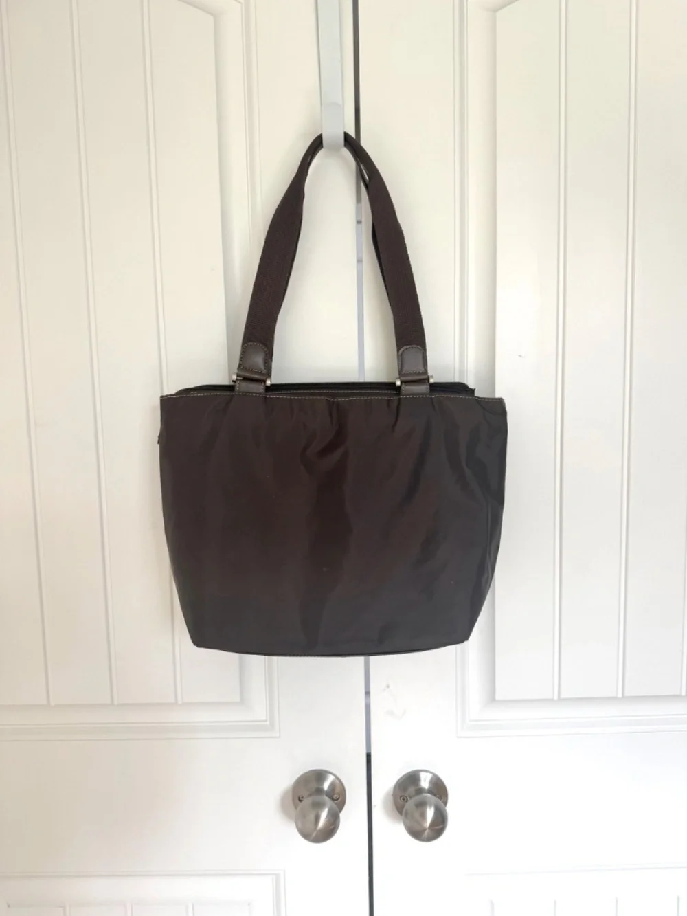 Liz Claiborne Brown Nylon Tote Shoulder Bag Lightweight Work Travel